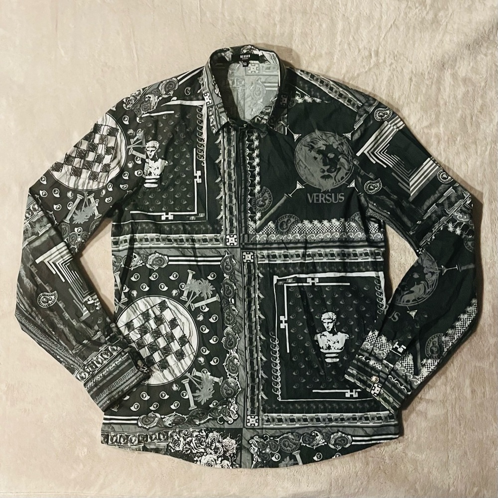 Versus Gianni Versace Black Ornate Button Shirt 52 Size Medium